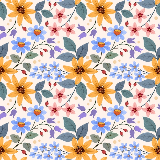 Main colorée dessiner modèle sans couture de fleurs pour papier peint textile tissu.