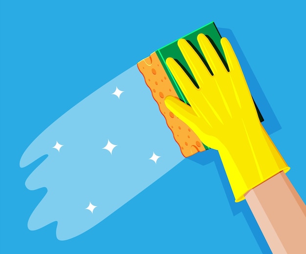 La main dans les gants avec l'éponge