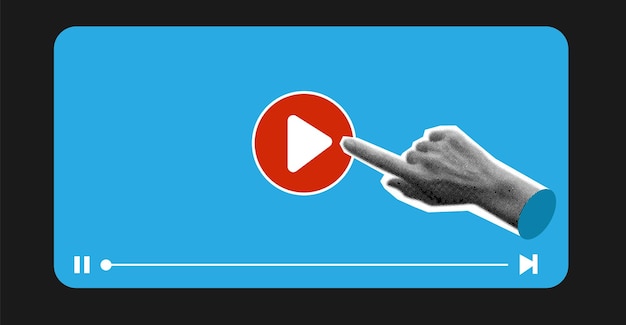 La main à demi-tonne clique sur le bouton de lecture dans le style à la mode Les doigts touchent cliquez ou appuyez