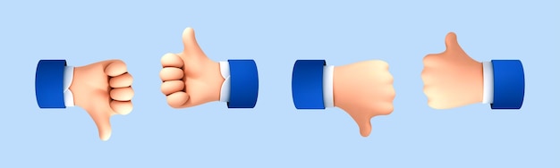 Main de dessin animé 3D avec le geste du pouce vers le haut et vers le bas Concept de signes de vote ou de notation Illustration vectorielle 3d