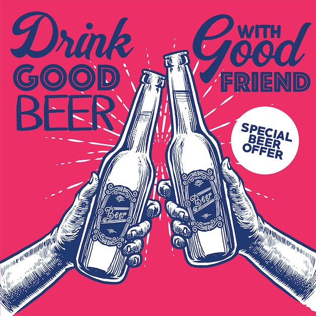 Main, Dessin De Bière De Style Vintage Cheer