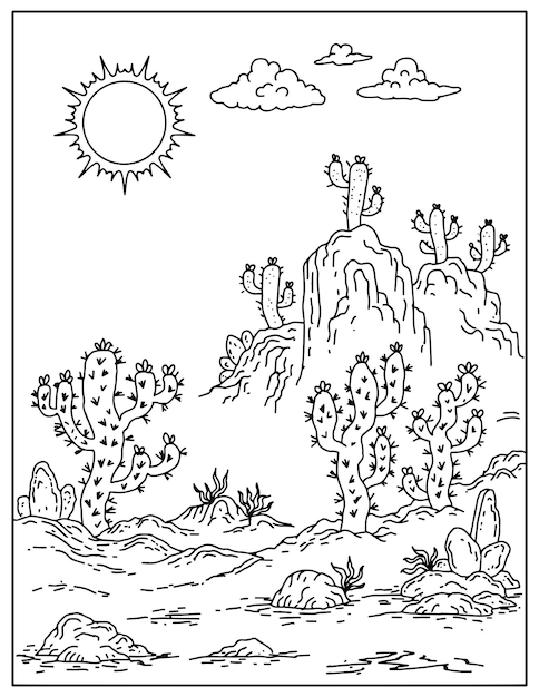 Main, Dessin, Désert, Cactus, Paysage, Coloration, Page, Pour, Kid