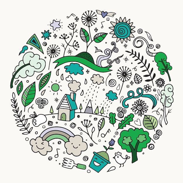 Vecteur main, dessin mignon concept d'écologie de doodle