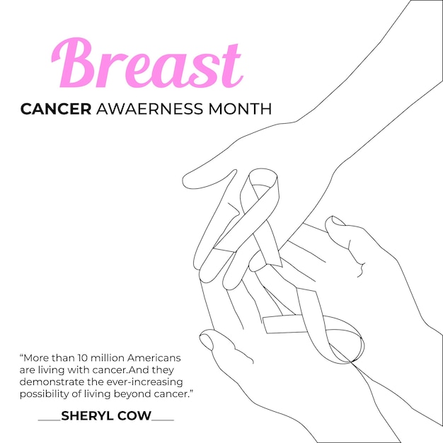une main dessinant une ligne avec le mois de sensibilisation au cancer du sein