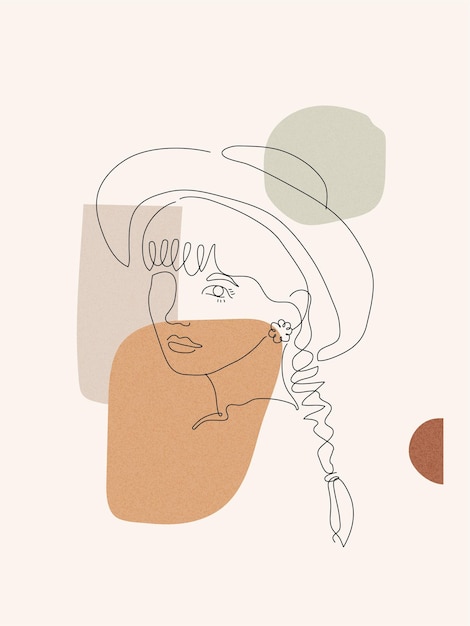 Vecteur main a dessiné une illustration d'art en ligne de femme avec un élément d'arrière-plan de style boho