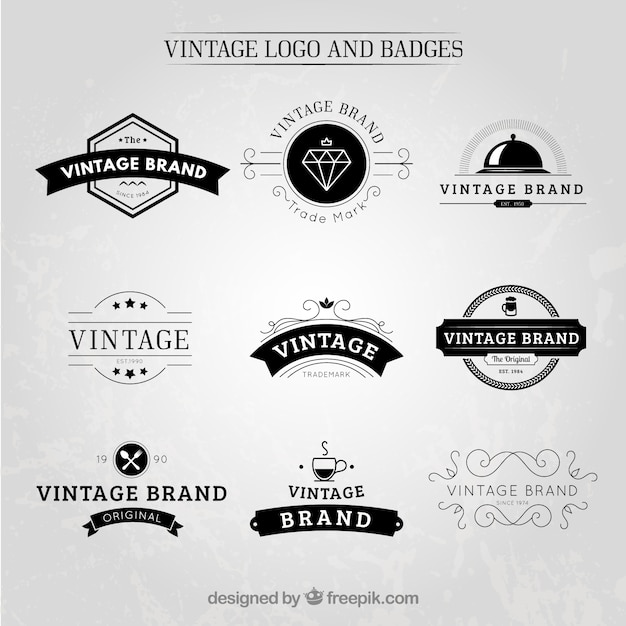 Vecteur main dessiné logos et badges d'époque