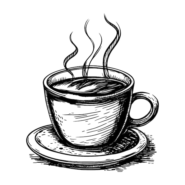 Main dessinée de croquis de tasse de café