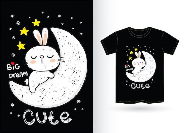 Main dessinée lapin mignon pour t-shirt