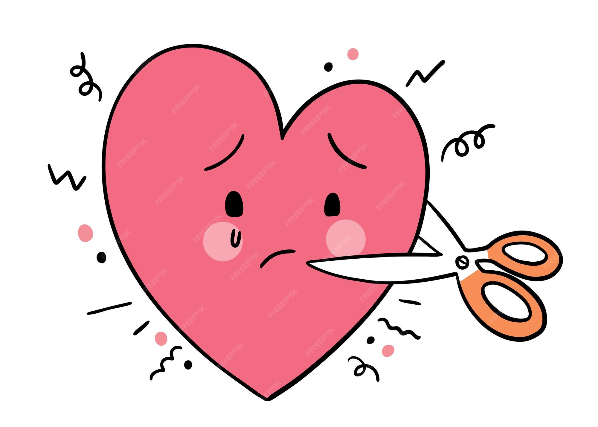 Main Dessiner Dessin Anime Mignon Saint Valentin Coeur Triste Vecteur Premium