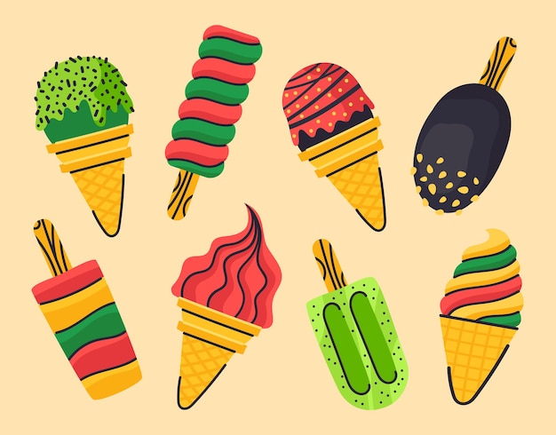 Main dessiner des glaces d'été et des sucettes glacées