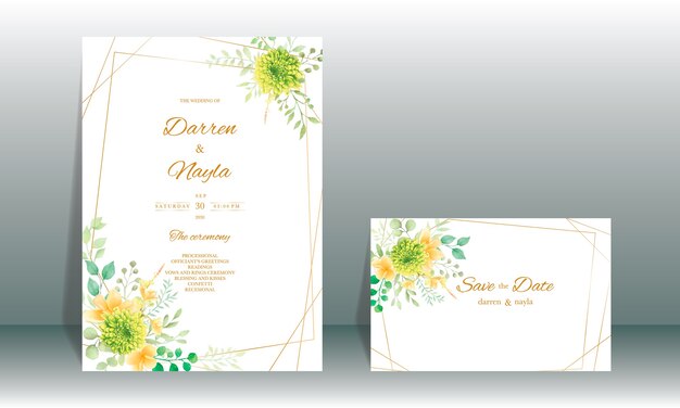 Main Dessiner Modèle De Carte D'invitation De Mariage Aquarelle Avec Décoration De Fleurs Et De Feuilles