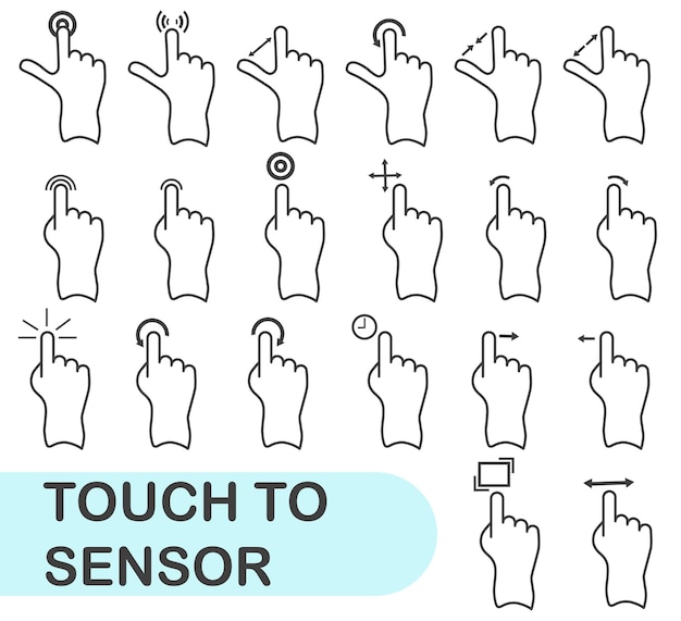 Vecteur main sur écran tactile écran tactile avec icône de main définie dans un style de ligne mince