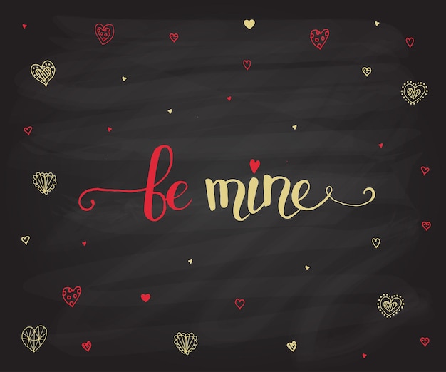 La Main A Esquissé Le Texte Be Mine Comme Badge Logotype De La Saint-valentin Et L'icône De La Carte Postale De La Saint-valentin Ca