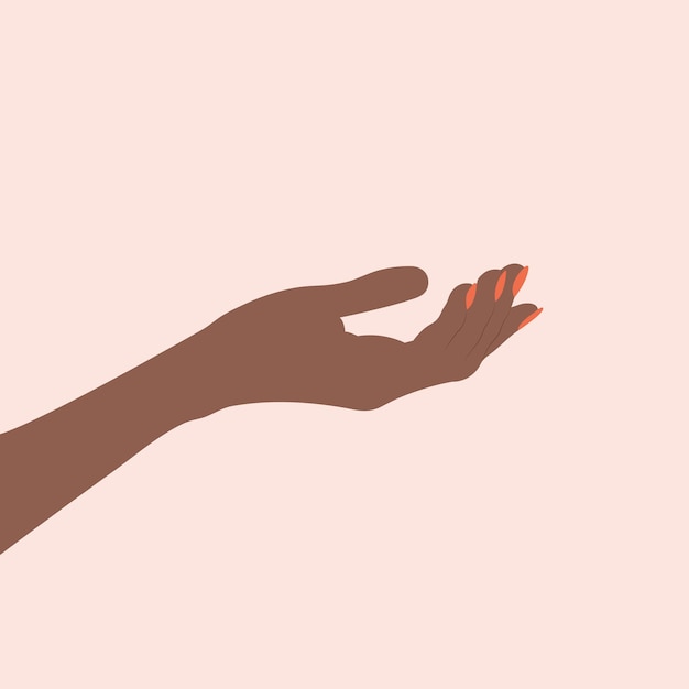 Main féminine afro-américaine avec des ongles peints Open Hand Vector