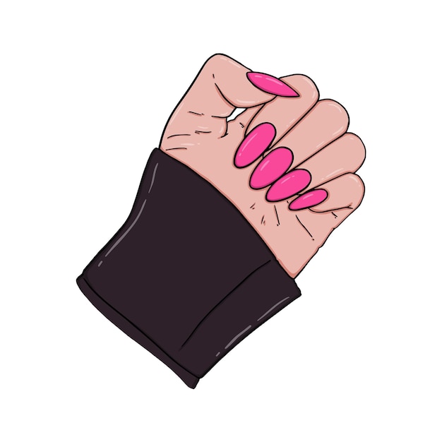 Main Féminine Avec De Longs Ongles Partie Du Corps Manucure Doodle Coloriage De Dessin Animé Linéaire