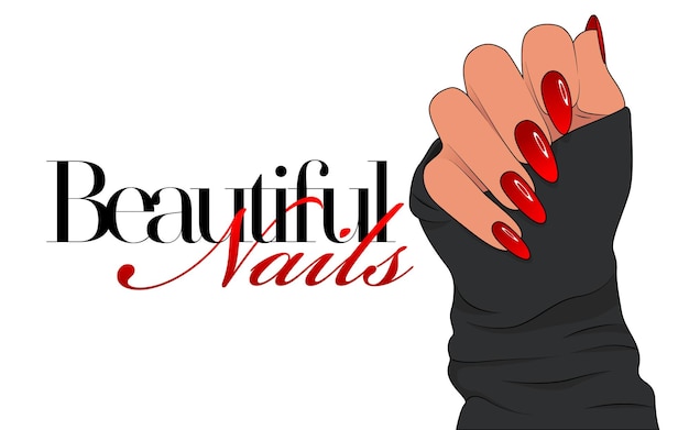 Vecteur main féminine de vecteur avec de beaux ongles rouges