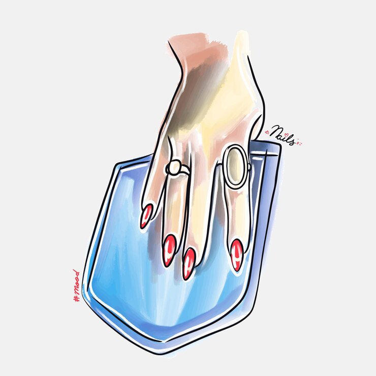 Vecteur main de femme avec de longs ongles dans une poche de jeans