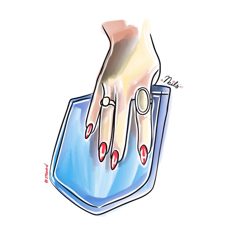 Vecteur main de femme avec de longs ongles dans une poche de jeans