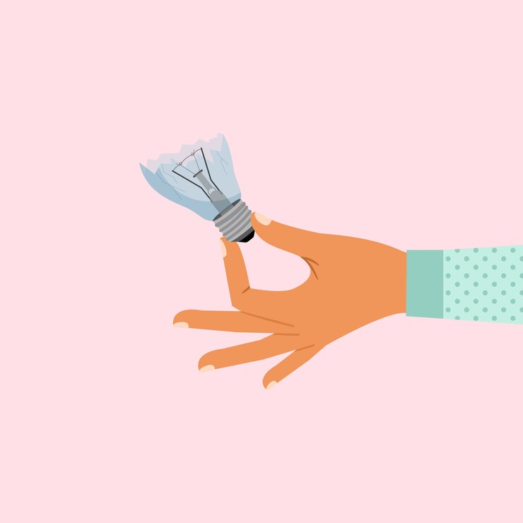 Vecteur main de femme tenant une ampoule cassée