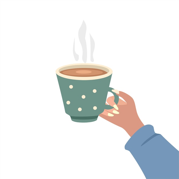 La main d'une femme tenant une tasse chaude