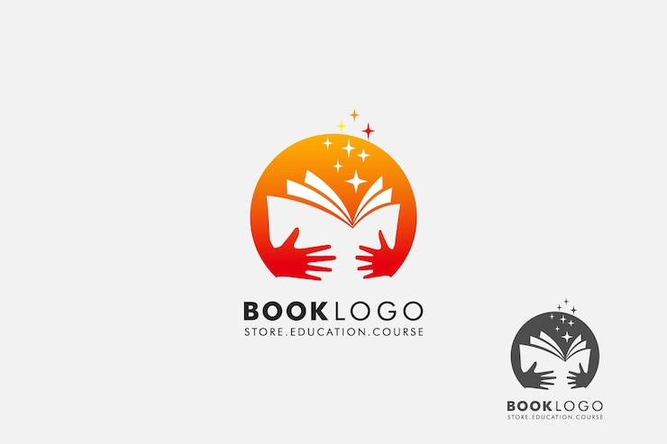 Vecteur main garder livre ouvert cercle isolé avec étoile logo education plat vector logo design