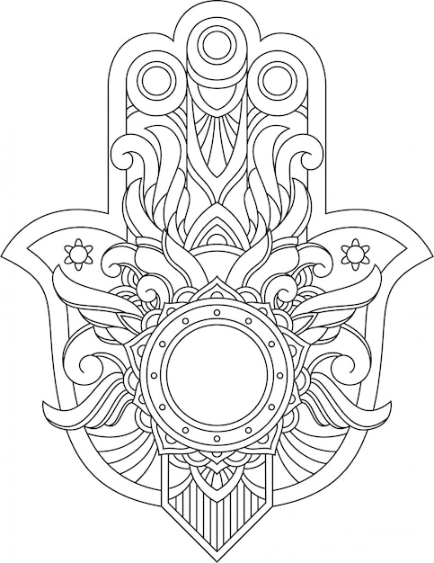 Main de hamsa islamique coloriage adulte livre livre dans le style de dessin et t-shirt