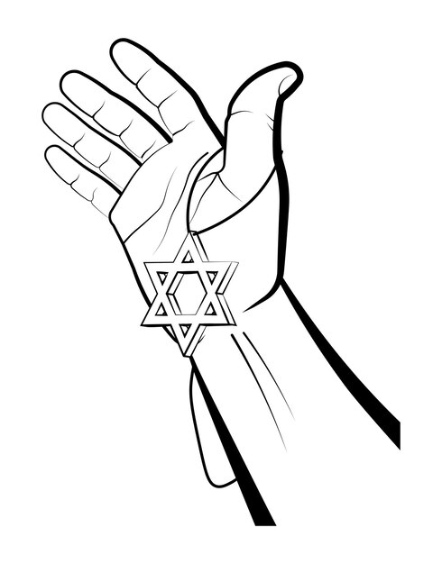 Vecteur la main de l'homme tient le porte-clés de l'étoile de david. symbole d'israël. judaïsme. célébration hanukkah, fête des lumières. vector