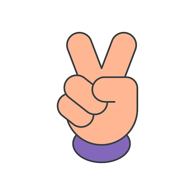 Vecteur main humaine montrant deux doigts salutation geste pop art groovy t-shirt impression vecteur dessin animé