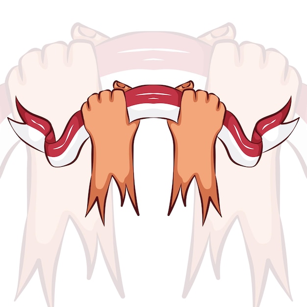 Vecteur main humaine tenant le drapeau indonésien