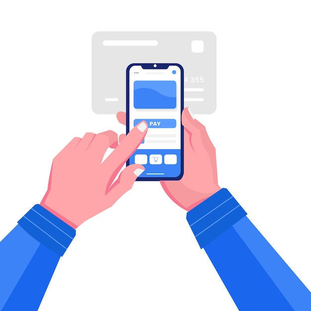 Main humaine tenant un téléphone portable avec paiement Illustration