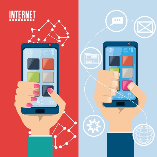 Main avec internet connecté au smartphone