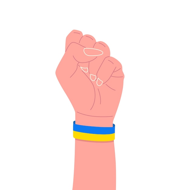 Vecteur main levée avec un poing en signe de protestation rester avec le concept de l'ukraine soutien pour l'illustration vectorielle de l'ukraine