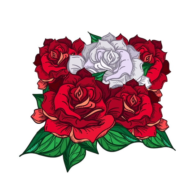 Main Mariage Dessiné Rose Bouquet