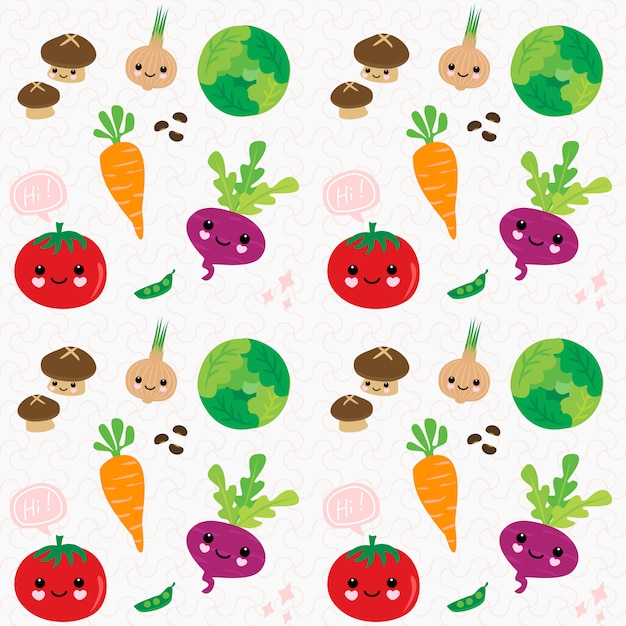 Main Modèle Sans Couture Dessiner Des Légumes Mignons.