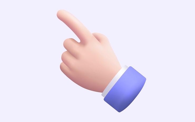 Vecteur la main pointant vers l'avant avec l'index sur un fond violet pastel le doigt touchant touche choisissez la sélection le doigt cliquant appuyez sur le signal cartoon minimal style 3d illustration vectorielle eps 10