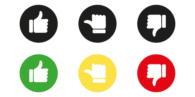 Main avec le pouce dans les boutons verts, jaunes et rouges. Trois boutons avec fait dans un style moderne sur blanc b