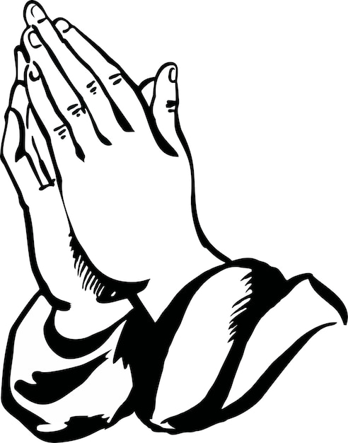 Vecteur main de prière noir et blanc. symbole religieux. illustration vectorielle