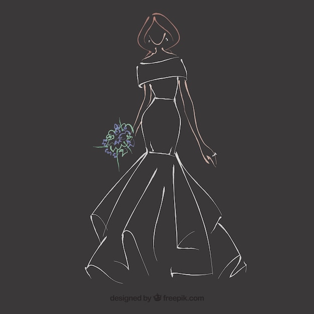 Main robe de mariée dessinée croquis