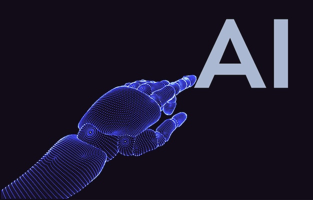 Une main de robot bleu pointant vers une lettre a