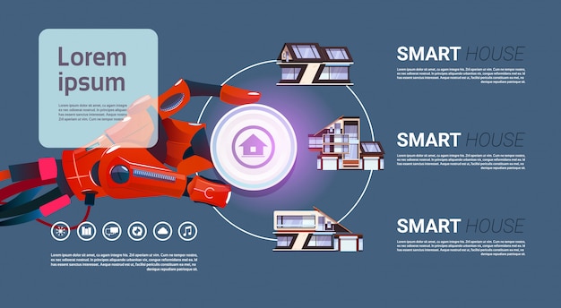 Main robotique sur la technologie d'interface de contrôle de maison intelligente du concept domotique
