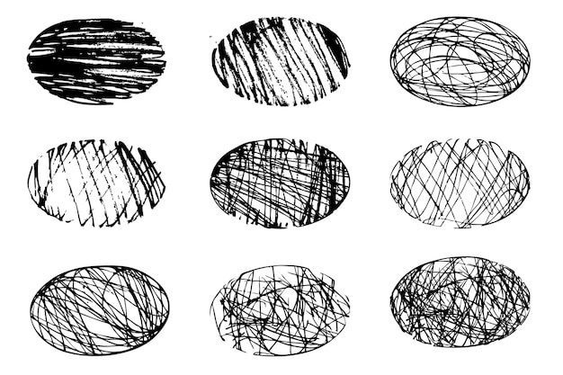 Main simple dessiner vecteur croquis cadre ovale gribouillis ensemble 9