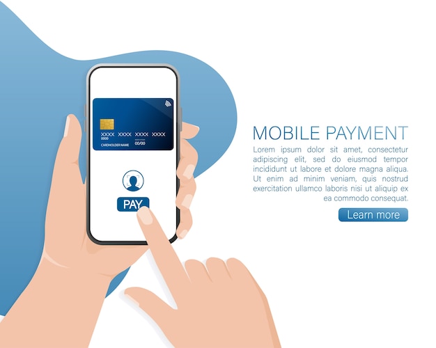 Main avec smartphone. Paiement en ligne abstrait pour appareil mobile. Transaction en ligne.
