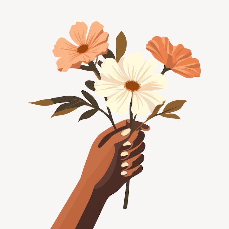Vecteur une main tenant un bouquet de fleurs vibrant