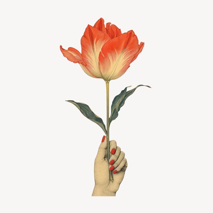 Vecteur la main tenant une fleur rouge vibrante