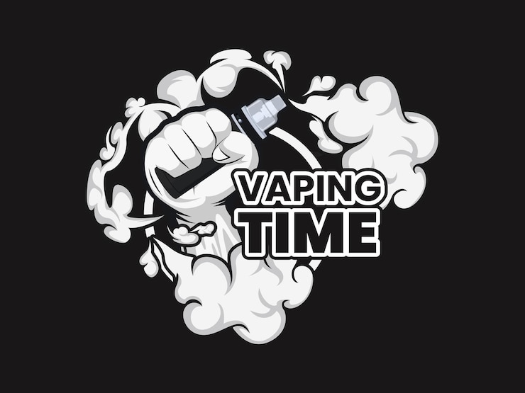 Vecteur la main tenant le logo vape, le logo de la boutique vape, le logo vintage vape