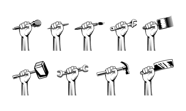 Main tenant des outils de travail et objet