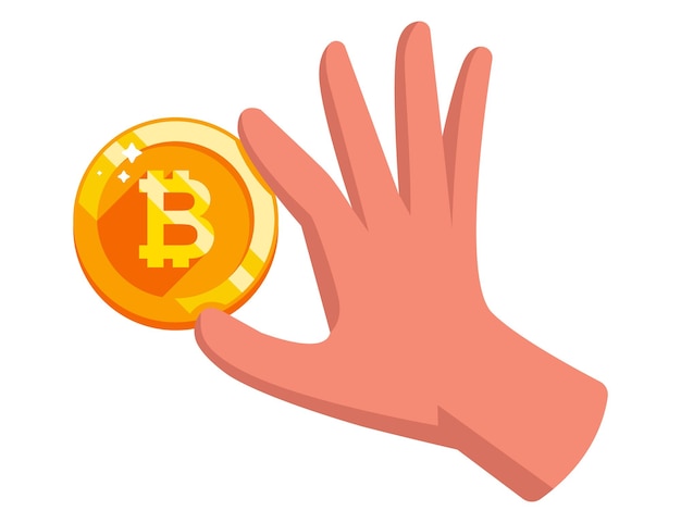 Main Tenant Une Pièce De Monnaie Bitcoin Dorée Propre Crypto-monnaie