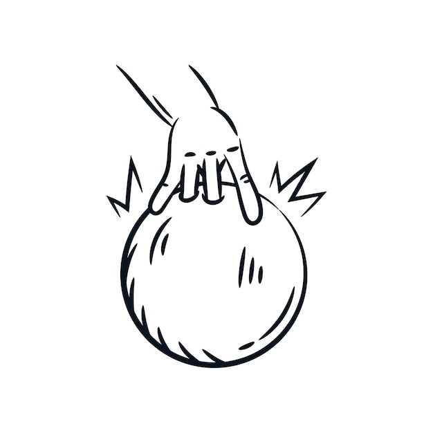 Vecteur main tenant prêt à lancer une boule de bowling illustration de ligne dessinée à la main logo d'icône vintage