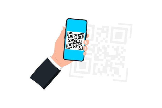 Main tenant un smartphone avec scanner de code QR. Scanner de codes QR. Numérisation du code qr, code-barres sur téléphone mobileÑŽ Concept paiement sans contact, achats en ligne, technologie sans numéraire
