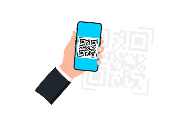 Main Tenant Un Smartphone Avec Scanner De Code Qr. Scanner De Codes Qr. Numérisation Du Code Qr, Code-barres Sur Téléphone Mobileñž Concept Paiement Sans Contact, Achats En Ligne, Technologie Sans Numéraire